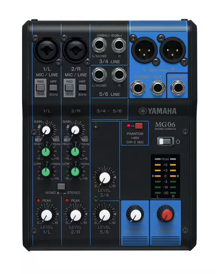 Console Yamaha MG06, 6 entrées